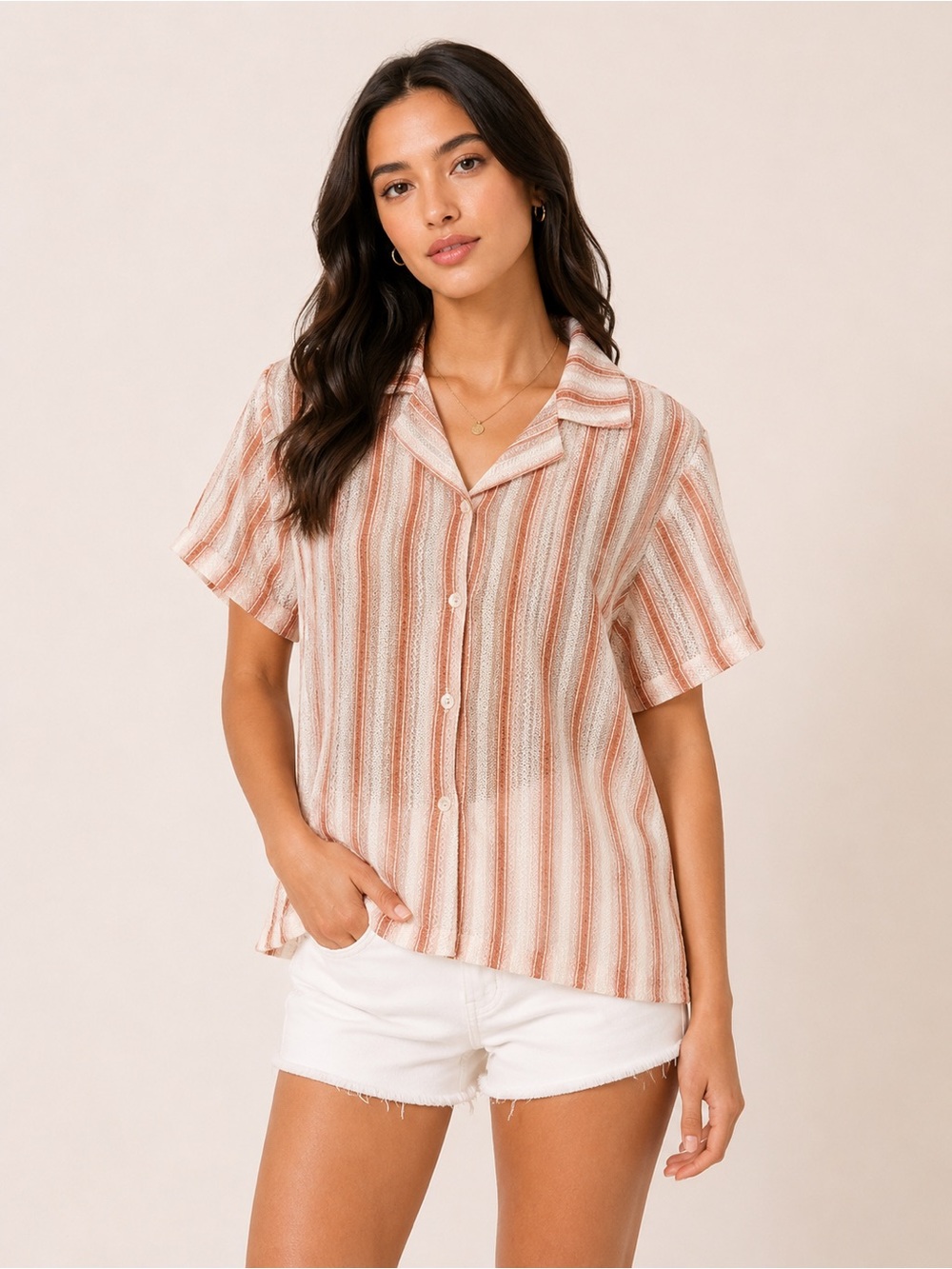 Original Use Sheer Striped Button-Up Shirt Small